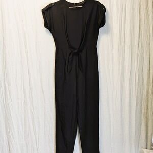 Sleek Streamline Banana Republic Black Crosstie Jumpsuit Cropped Pockets Slit 00